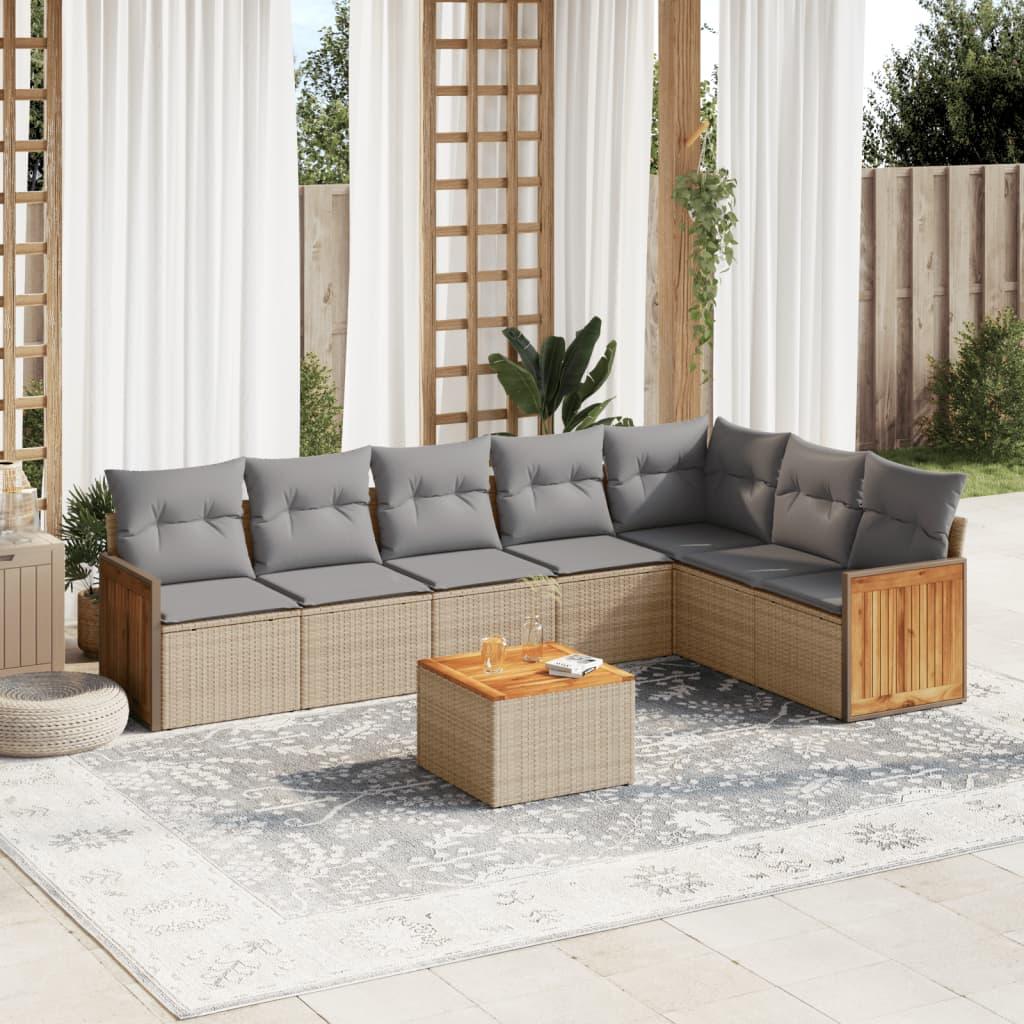 Sofasæt til haven 8 dele med hynder i polyrattan beige billede