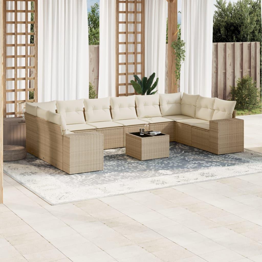 Sofasæt til haven 11 dele med hynder polyrattan beige