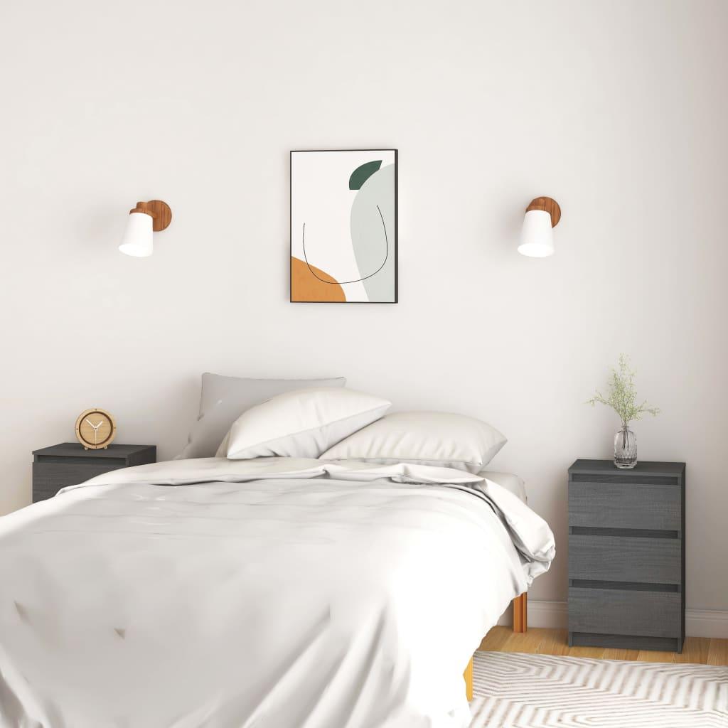Sengeborde 2 stk. 40x29,5x64 cm massivt fyrretræ grå