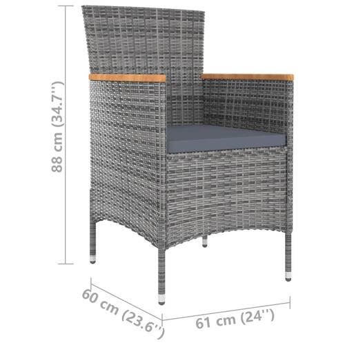 Udendørs spisebordssæt 9 dele med hynder polyrattan grå
