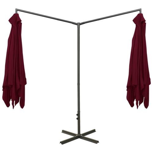 Dobbelt parasol med stålstang 600x300 cm bordeaux