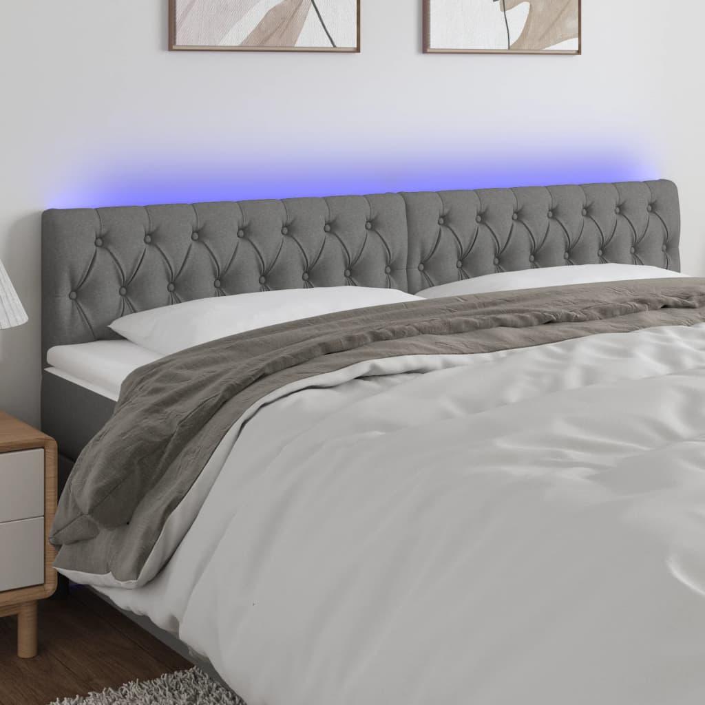 Sengegavl med LED-lys 200x7x78/88 cm stof mørkegrå billede