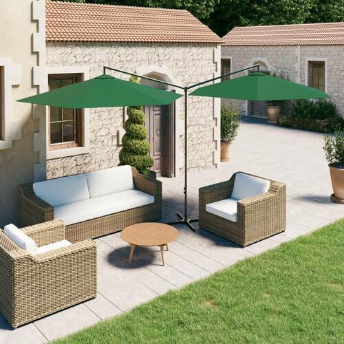 Dobbelt parasol 600 cm stålstang grøn