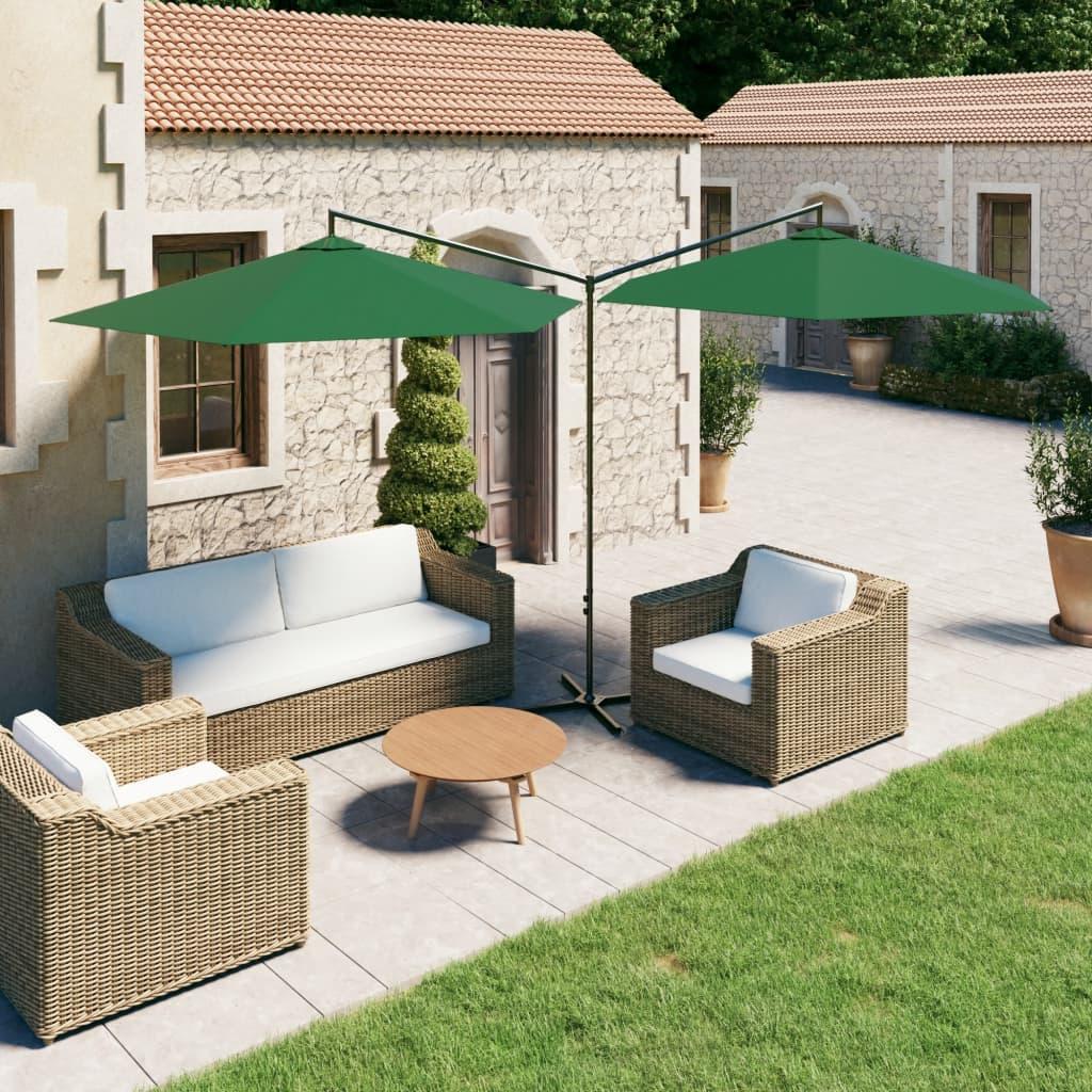 Dobbelt parasol 600 cm stålstang grøn