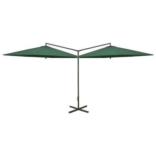 Dobbelt parasol 600 cm stålstang grøn