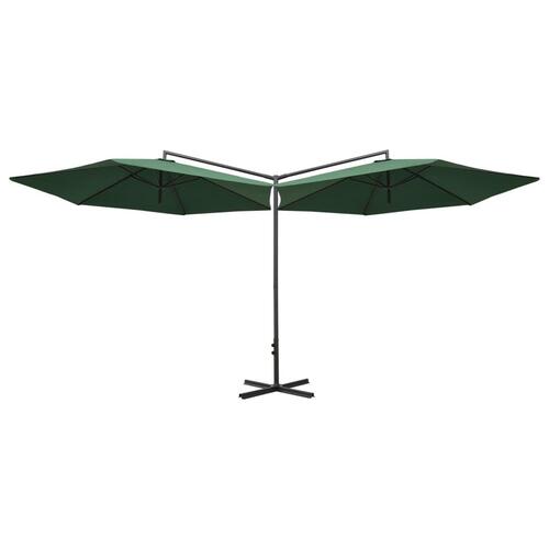 Dobbelt parasol 600 cm stålstang grøn