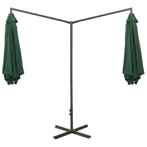 Dobbelt parasol 600 cm stålstang grøn