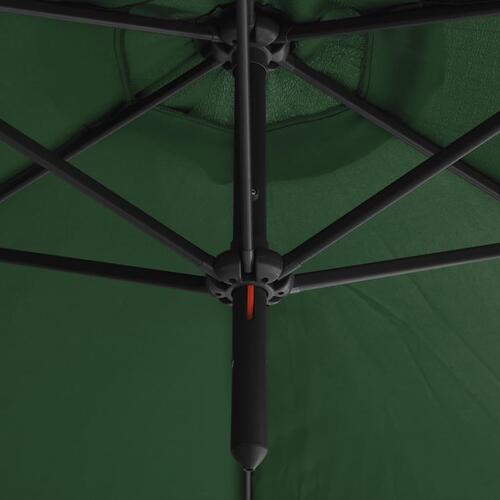 Dobbelt parasol 600 cm stålstang grøn