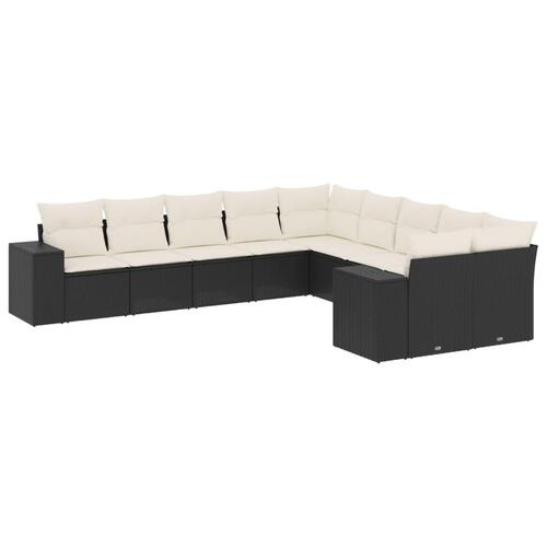 Sofasæt til haven 10 dele med hynder polyrattan sort