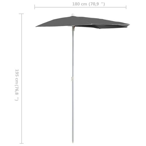 Halv parasol med stang 180x90 cm antracitgrå