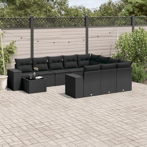 Sofasæt til haven 11 dele med hynder polyrattan sort