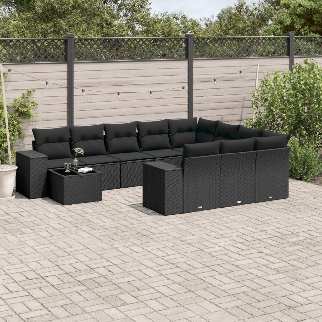 Sofasæt til haven 11 dele med hynder polyrattan sort