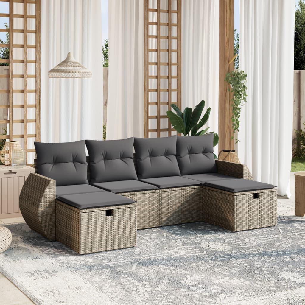 Sofasæt til haven 6 dele med hynder polyrattan grå