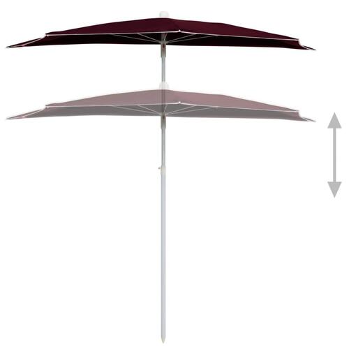 Halv parasol med stang 180x90 cm bordeauxrød