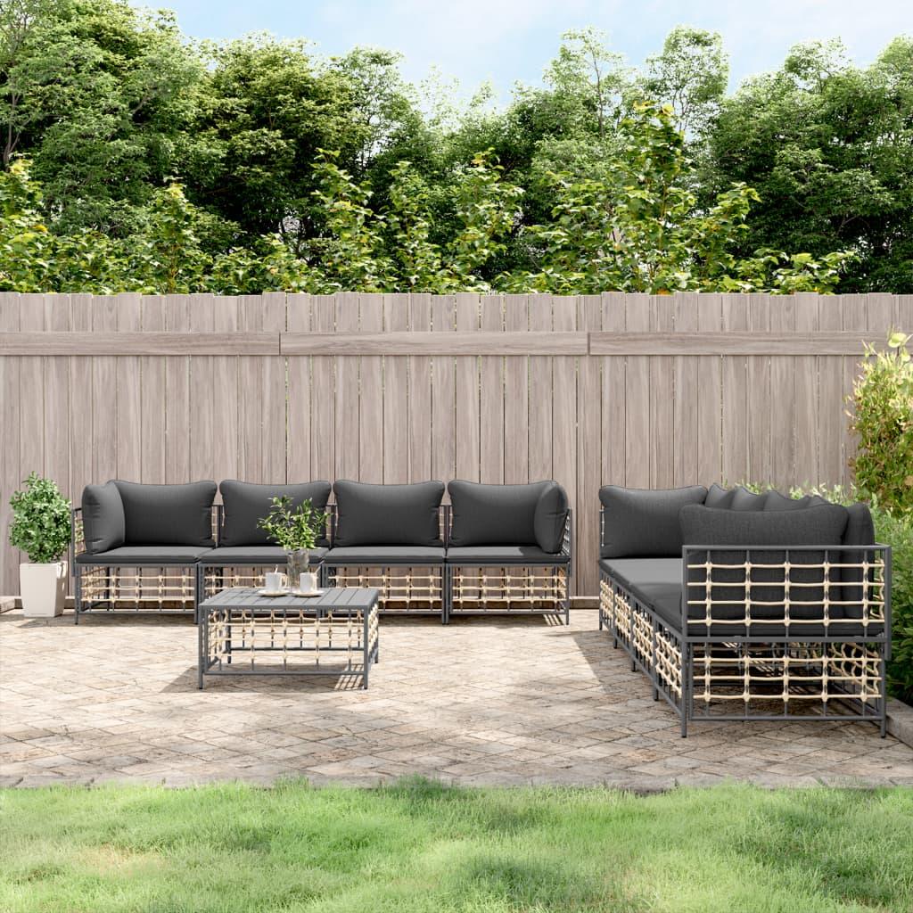 Loungesæt til haven 9 dele med hynder polyrattan antracitgrå