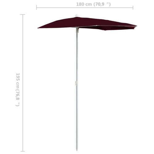 Halv parasol med stang 180x90 cm bordeauxrød