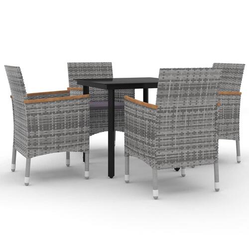 Spisebordssæt til haven 5 dele med hynder polyrattan og glas