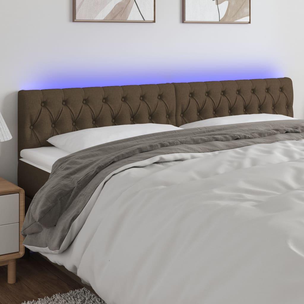Sengegavl med LED-lys 200x7x78/88 cm stof mørkebrun billede