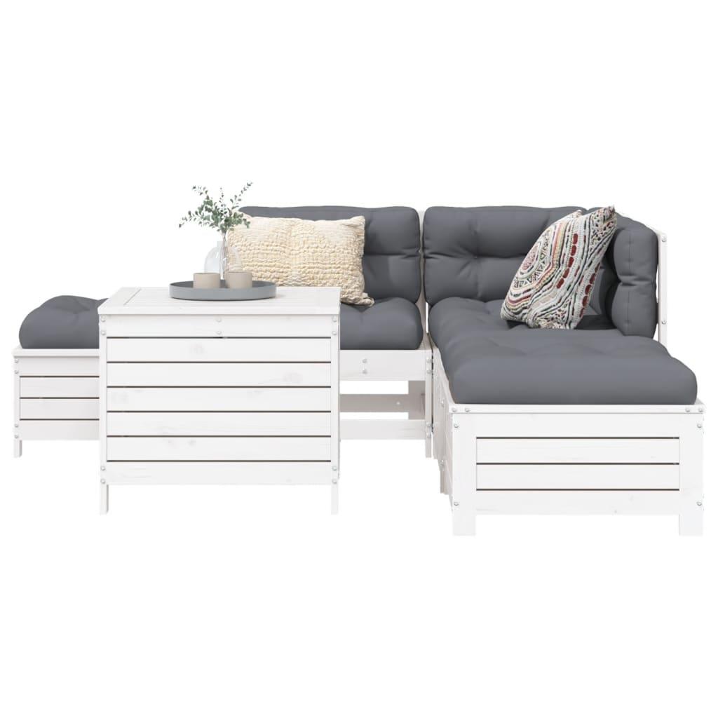 Sofasæt til haven 6 dele massivt fyrretræ hvid