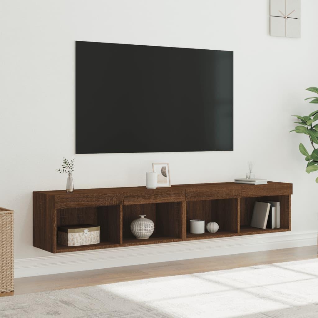 Tv-borde med LED-lys 2 stk. 80x30x30 cm brun egetræsfarve