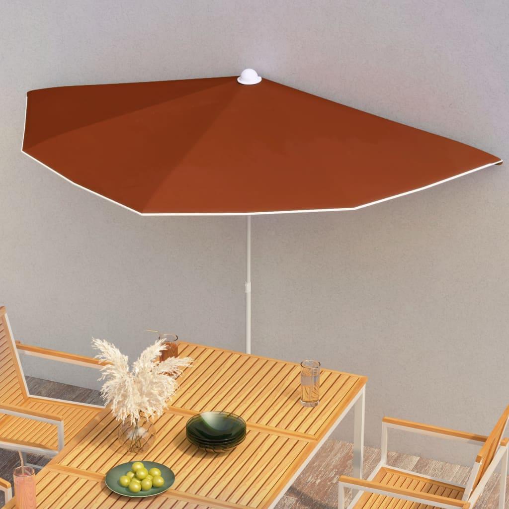 Halv parasol med stang 180x90 cm terrakotta