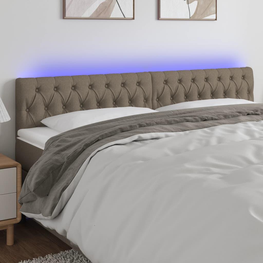 Sengegavl med LED-lys 200x7x78/88 cm stof gråbrun billede