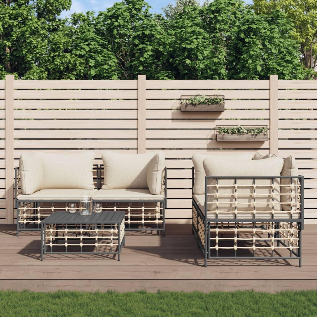 Loungesæt til haven 5 dele med hynder polyrattan antracitgrå