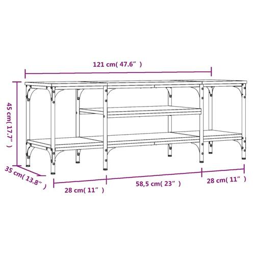 Tv-bord 121x35x45 cm konstrueret træ og jern sonoma-eg