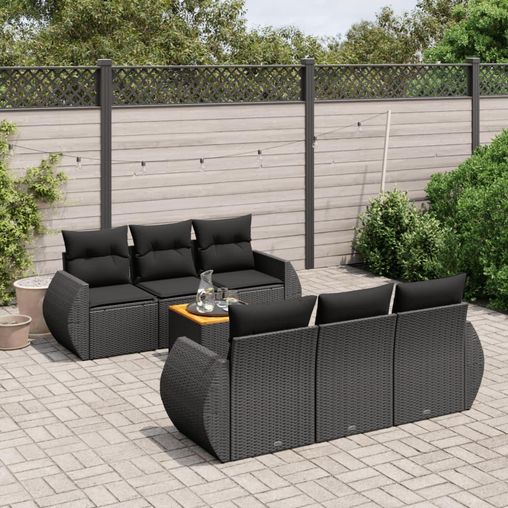 Sofasæt til haven 7 dele med hynder polyrattan sort billede
