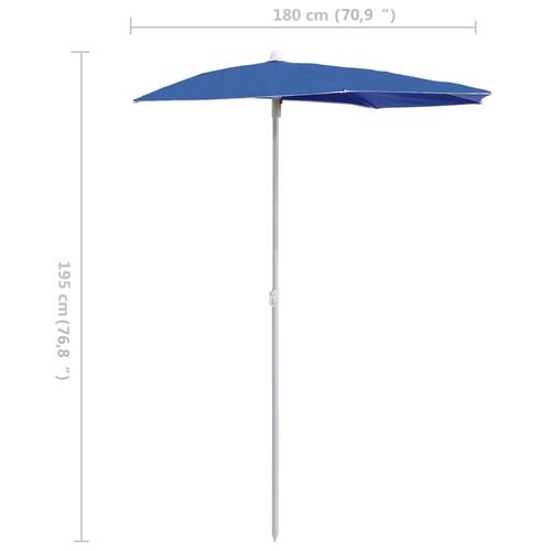 Halv parasol med stang 180x90 cm azurblå