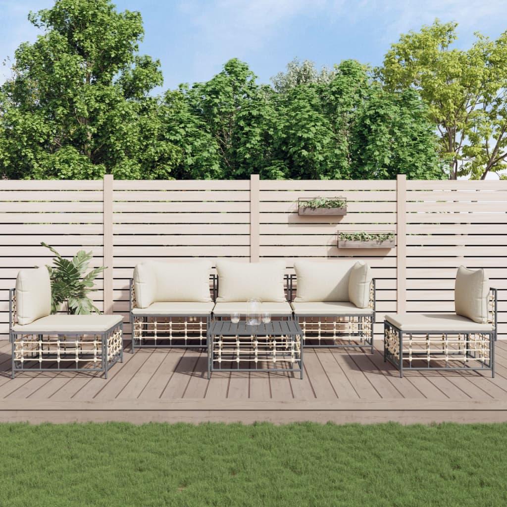 Loungesæt til haven 6 dele med hynder polyrattan antracitgrå