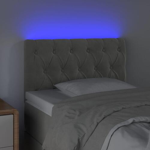 Sengegavl med LED-lys 80x7x78/88 cm velour lysegrå