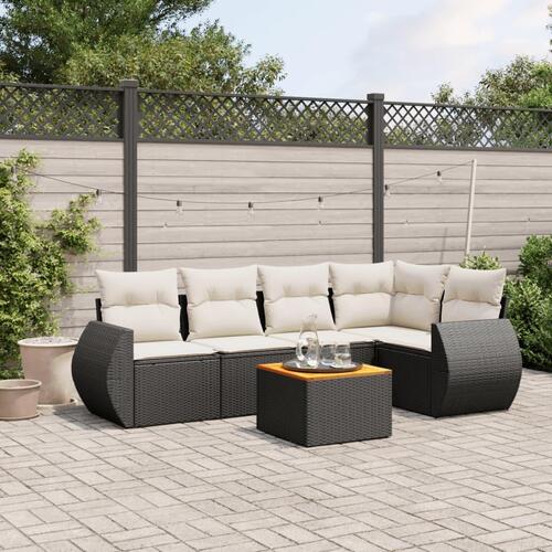 Sofasæt til haven 6 dele med hynder polyrattan sort
