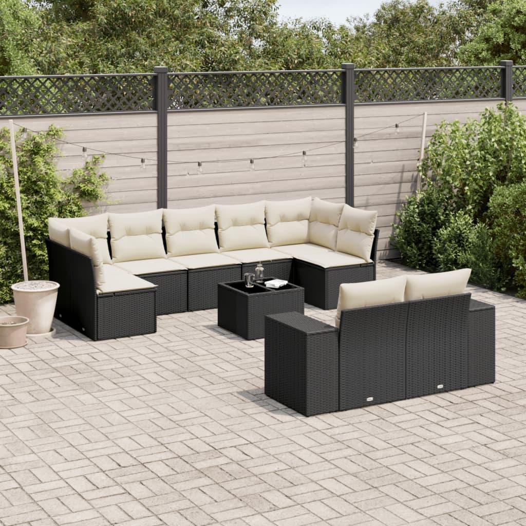 Sofasæt til haven 10 dele med hynder polyrattan sort billede