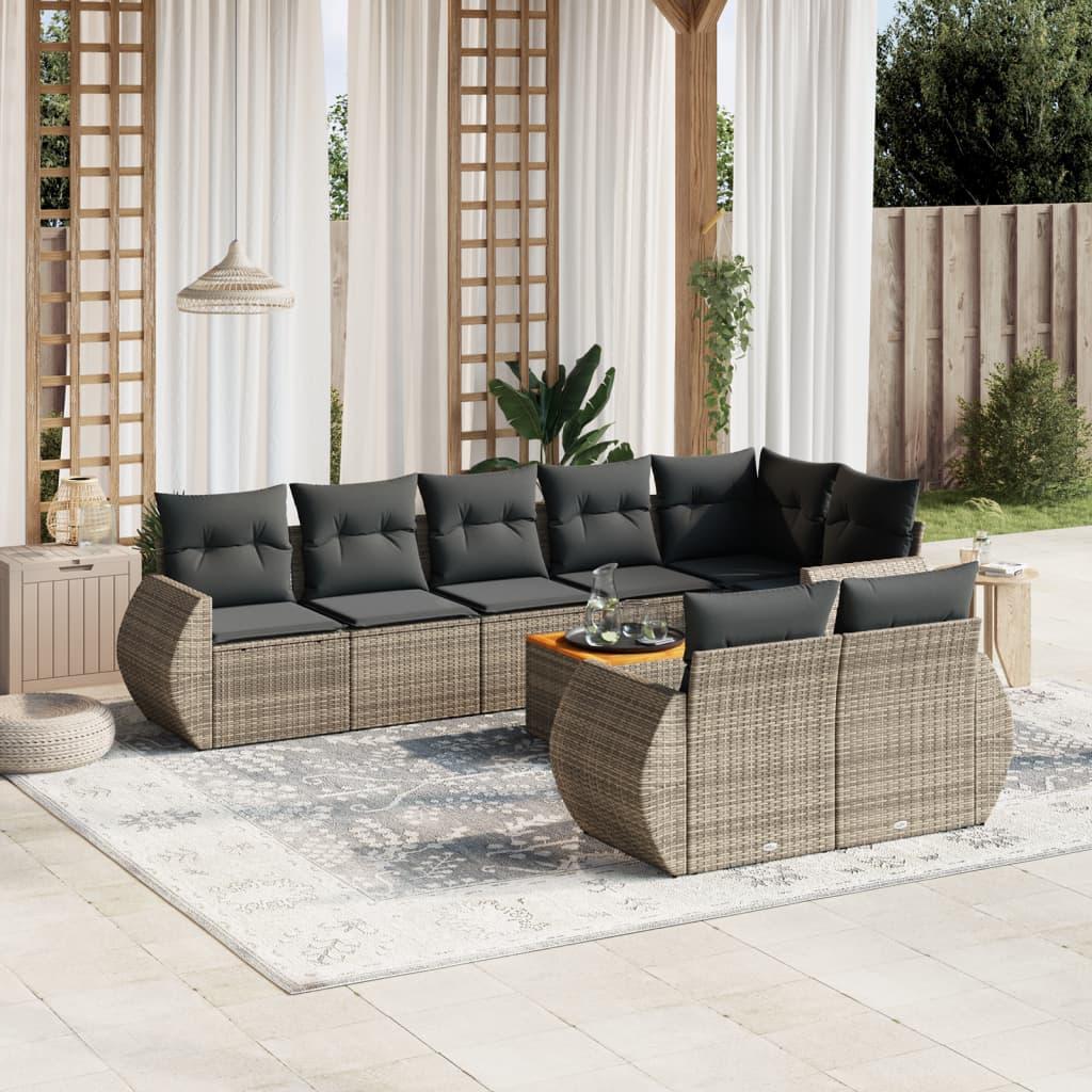 Sofasæt til haven 9 dele med hynder polyrattan grå