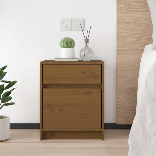 Sengeskabe 2 stk. 40x31x50 cm massivt fyrretræ gyldenbrun