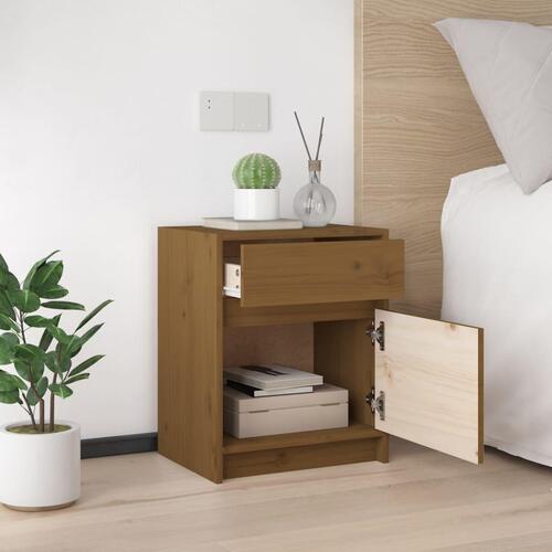 Sengeskabe 2 stk. 40x31x50 cm massivt fyrretræ gyldenbrun