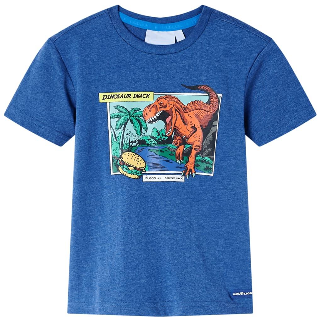 T-shirt til børn str. 140 - mørk blåmeleret med dinosaurprint billede