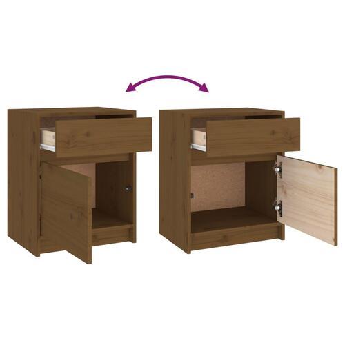 Sengeskabe 2 stk. 40x31x50 cm massivt fyrretræ gyldenbrun