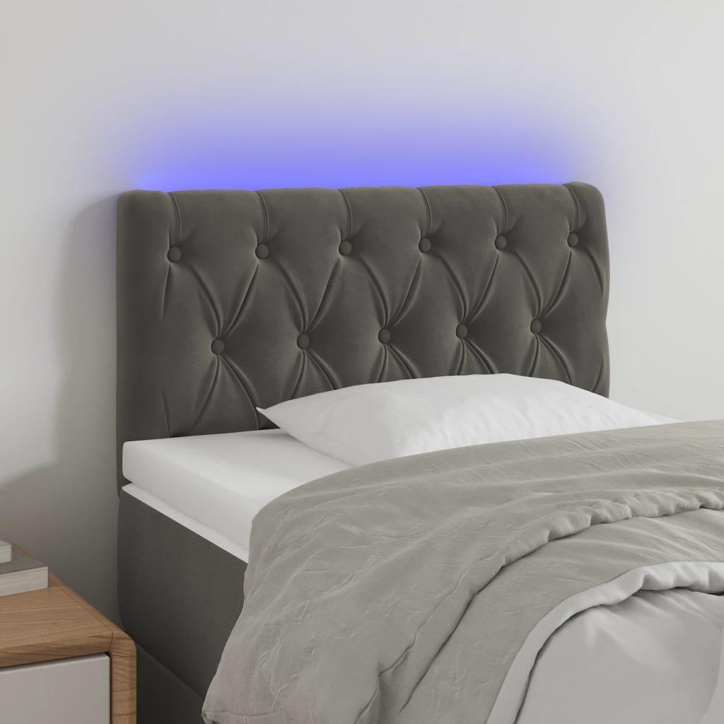 Sengegavl med LED-lys 80x7x78/88 cm velour mørkegrå