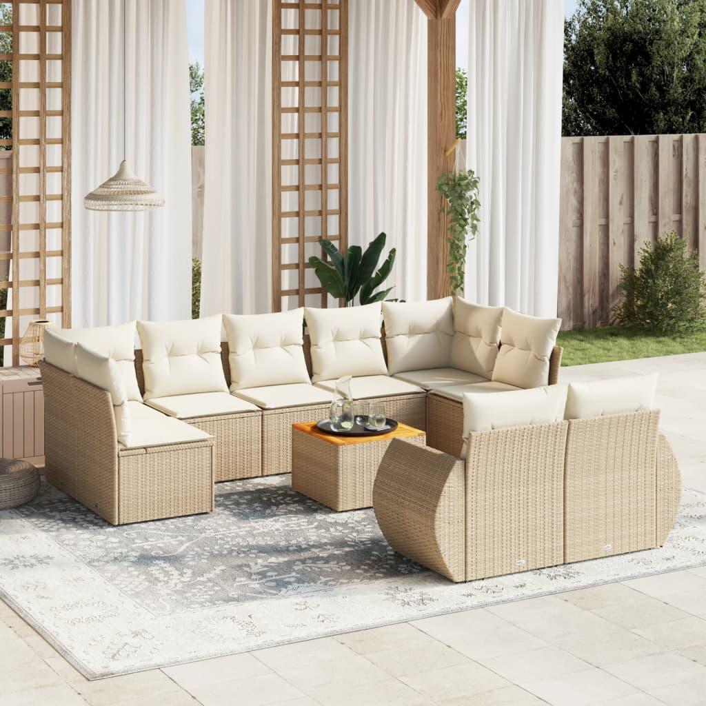 Sofasæt til haven 10 dele med hynder polyrattan beige