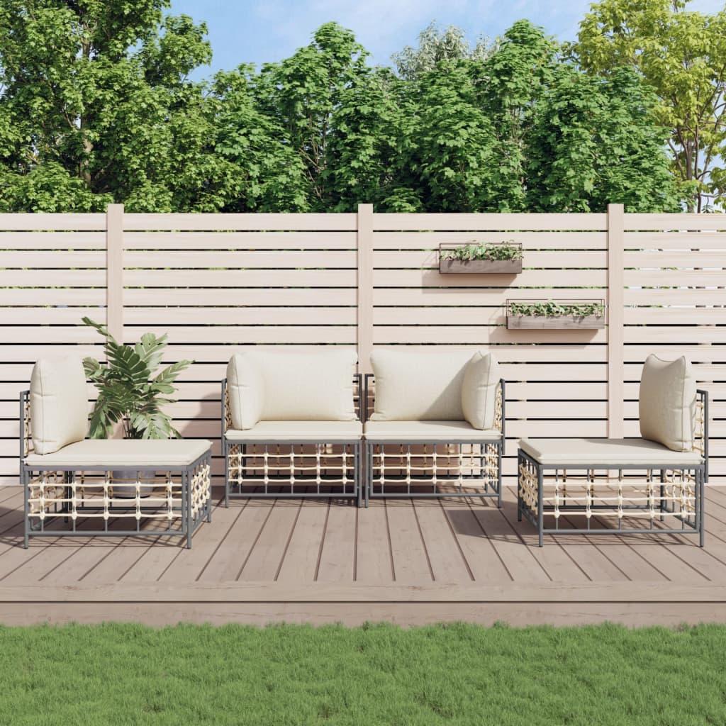 Loungesæt til haven 4 dele med hynder polyrattan antracitgrå