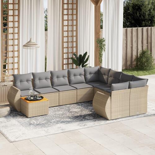 Sofasæt til haven 10 dele med hynder polyrattan beige