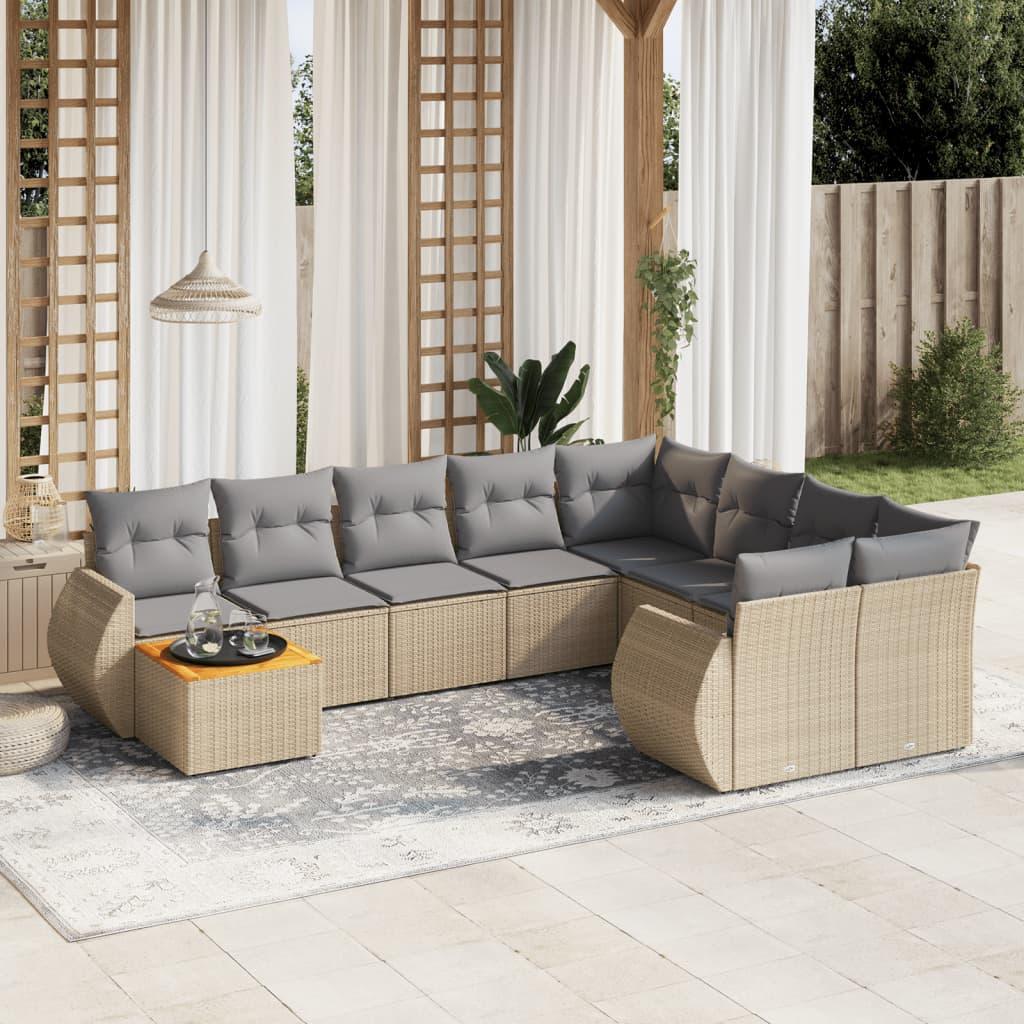 Sofasæt til haven 10 dele med hynder polyrattan beige