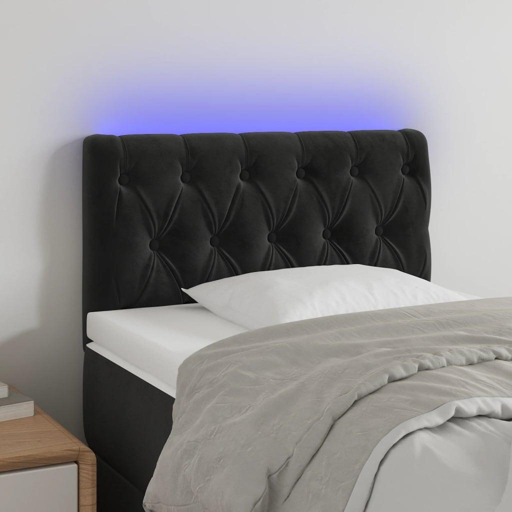 Sengegavl Med Led-Lys Velour - Sort / 80 x 7 x 78/88 cm
