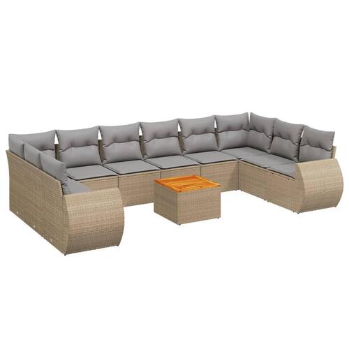 Sofasæt til haven 11 dele med hynder polyrattan beige