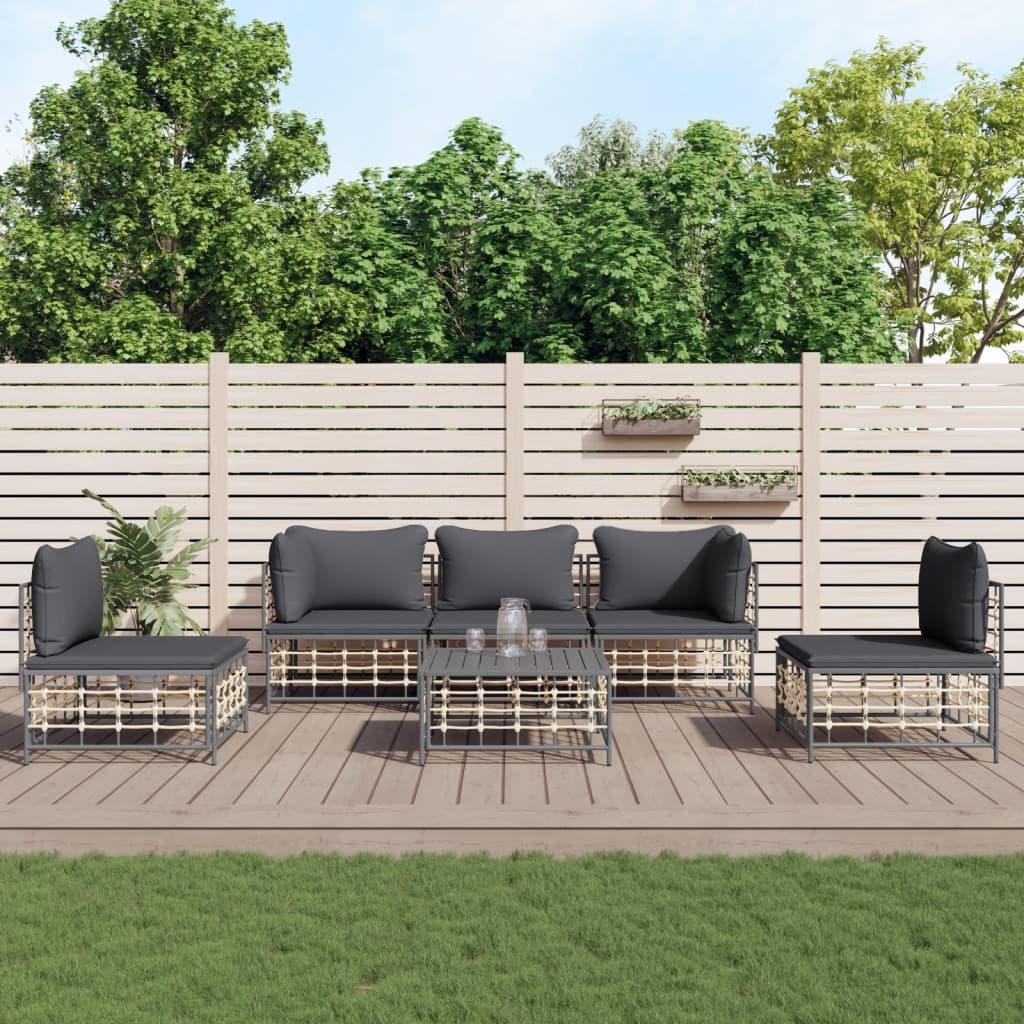 Loungesæt til haven 6 dele med hynder polyrattan antracitgrå