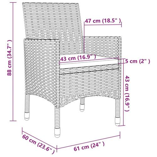 Spisebordssæt til haven 5 dele med hynder polyrattan og glas