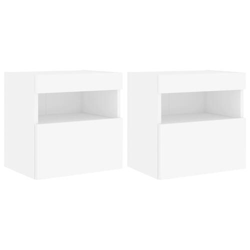 Væghængte tv-borde 2 stk. med LED-lys 40x30x40 cm hvid