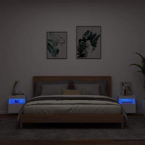 Væghængte tv-borde 2 stk. med LED-lys 40x30x40 cm hvid